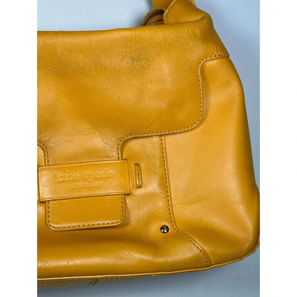 Vintage Kate‎ Spade Yellow Leather Flap Front Hobo Shoulder Handbag Size Small